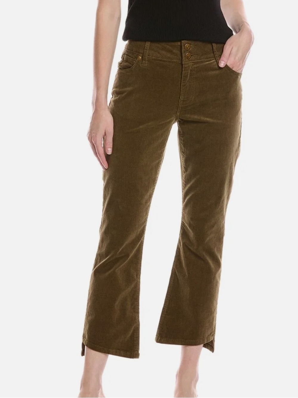 Cabi High-Low Corduroy Crop Pant Size 12 Olive green